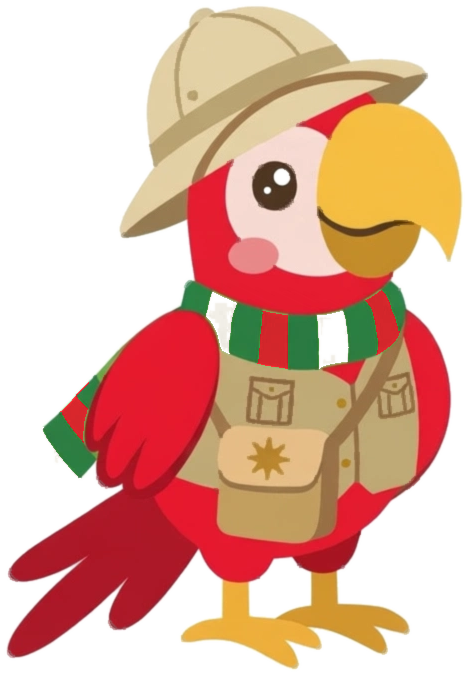 Parla, the parrot guide from Language Explorers